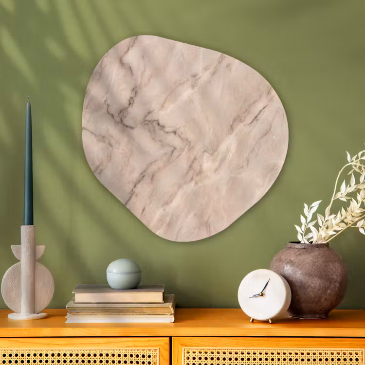Marmer - Patroon - Abstract - Modern - Beige Wandcirkel Organisch Aluminium middel -sfeer2