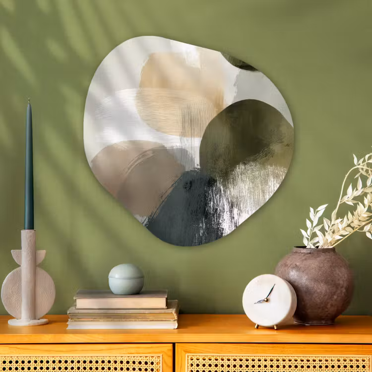 Minimalistisch - Cirkels - Penseelstreken - Beige Wandcirkel Organisch Aluminium middel -sfeer2