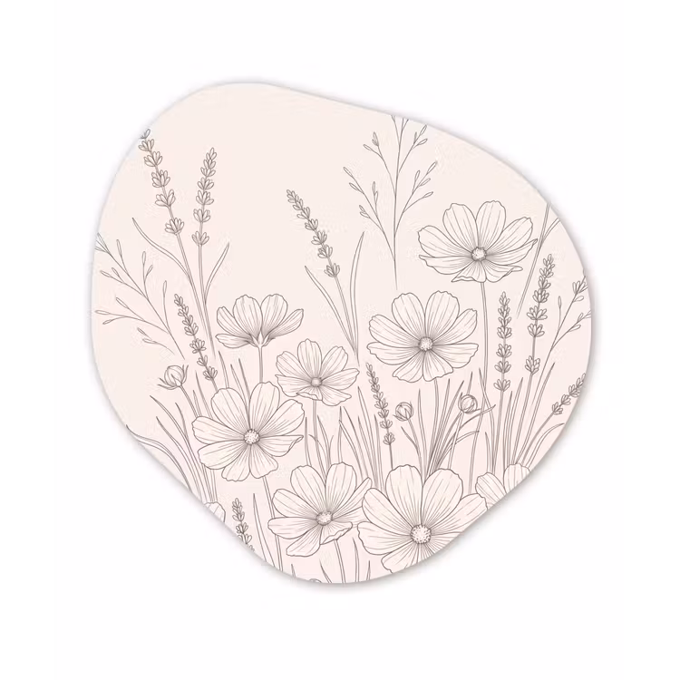 Minimalistisch - Modern - Bloemen - Beige Wandcirkel Organisch Aluminium middel -3d