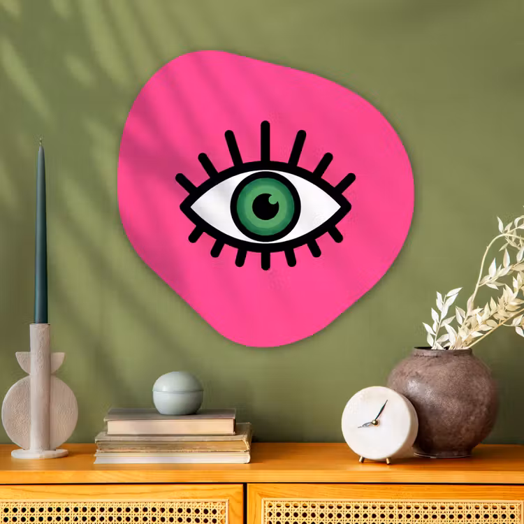 Minimalistisch - Oog - Roze Wandcirkel Organisch Aluminium middel -sfeer2