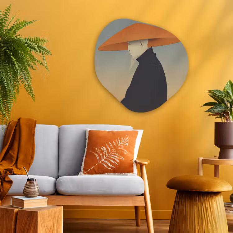 Minimalistisch - Silhouet - Oranje Wandcirkel Organisch Aluminium middel -sfeer4