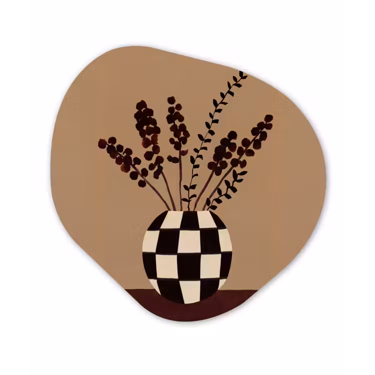Minimalistisch - Vaas - Bloemen - Bruin Wandcirkel Organisch Aluminium middel -3d