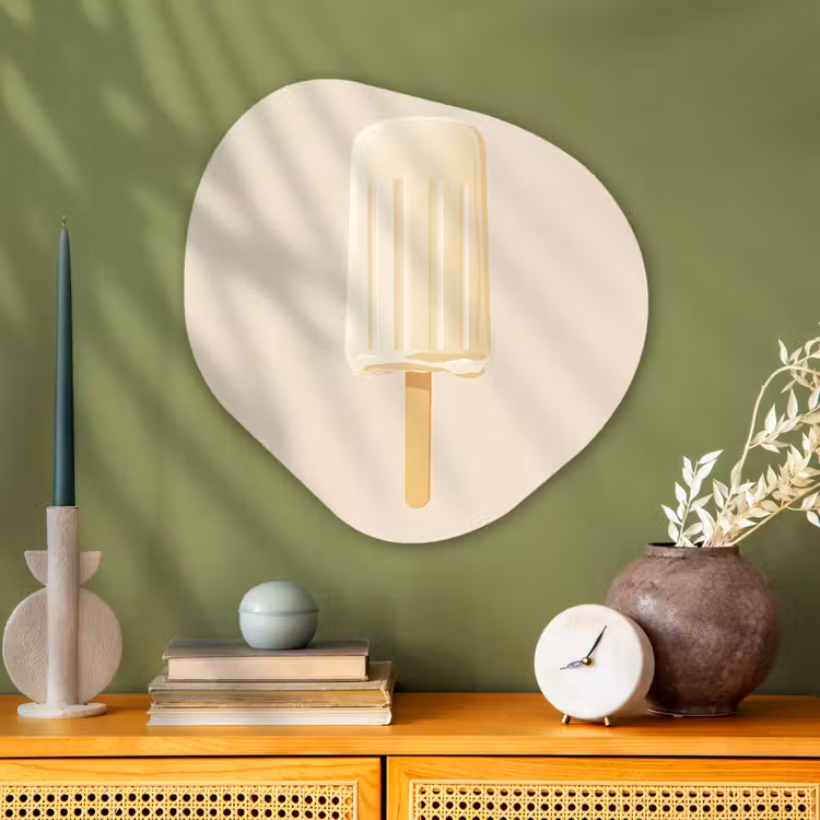 Minimalistisch - Waterijsje - Stokje - Beige Wandcirkel Organisch Aluminium middel -sfeer2
