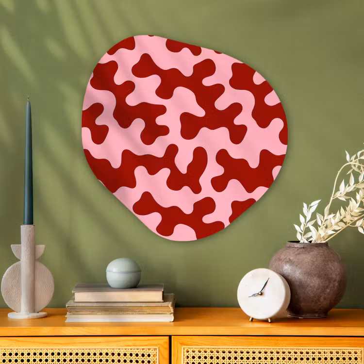 Modern - Abstract - Rood Wandcirkel Organisch Aluminium middel 851 -sfeer2