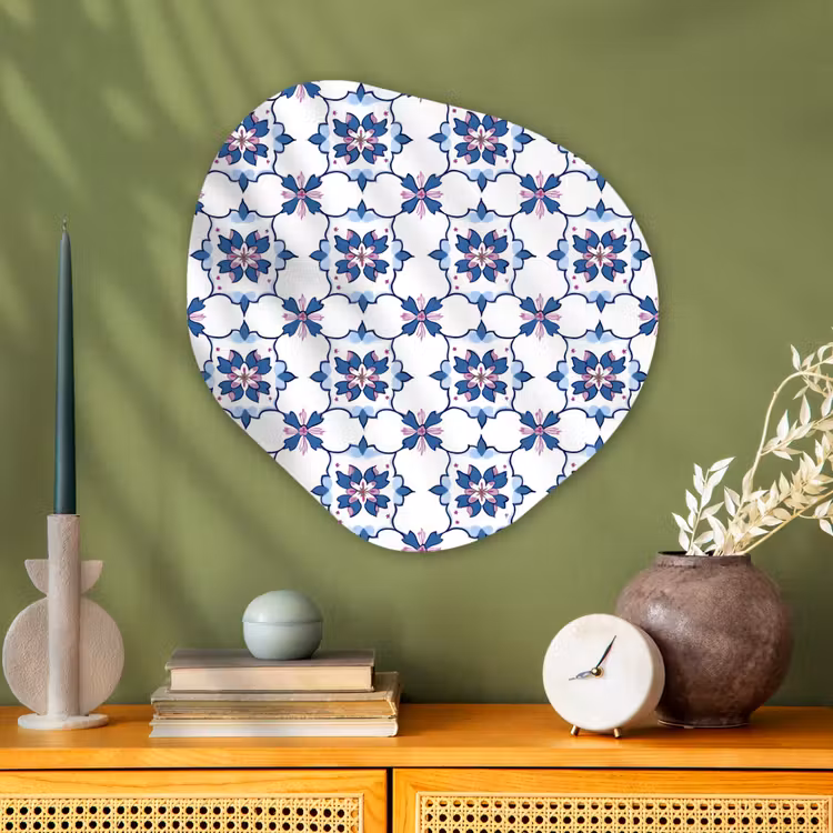Modern - Patroon - Blauw - Roze Wandcirkel Organisch Aluminium middel 851 -sfeer2