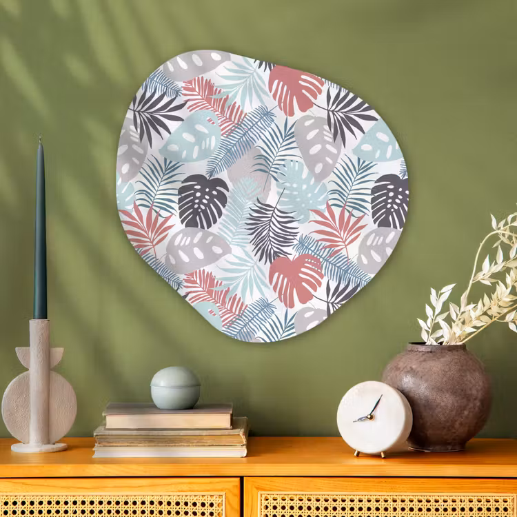 Monstera - Pastel - Bladeren - Tropical Wandcirkel Organisch Aluminium middel -sfeer2