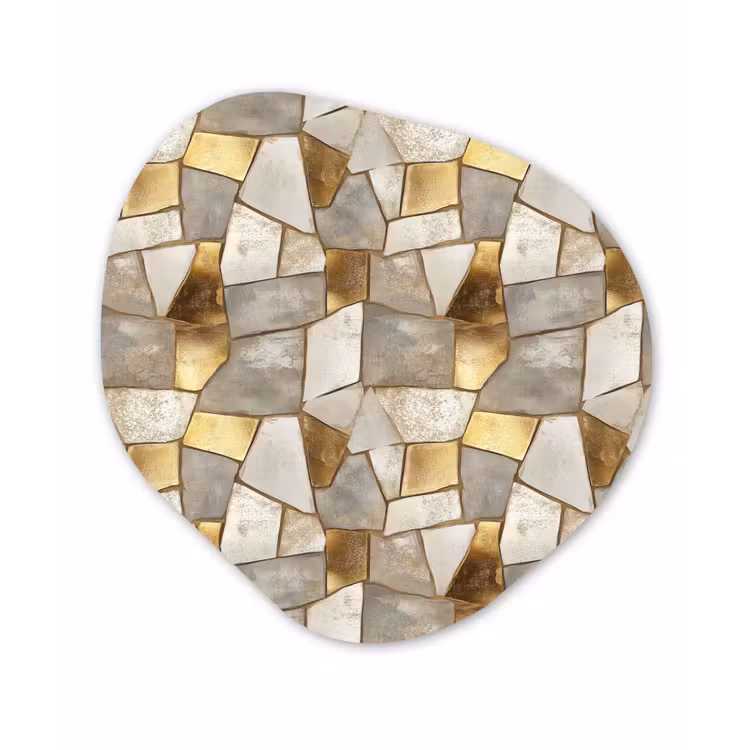 Mozaïek - Marmer - Goud Wandcirkel Organisch Aluminium middel 851 -3d