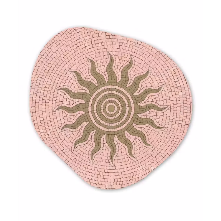 Mozaïek - Zon - Patroon - Klassiek - Roze Wandcirkel Organisch Aluminium middel -3d