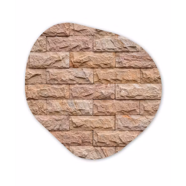 Muur - Steen - Ruw - Textuur - Beige Wandcirkel Organisch Aluminium middel -3d
