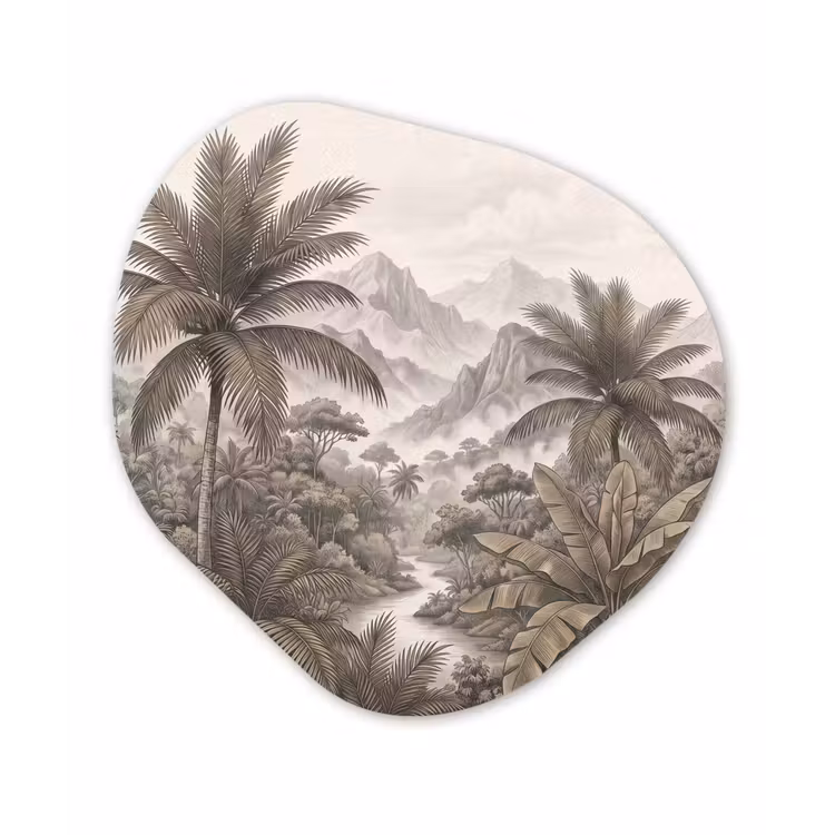 Natuur - Bergen - Rivier - Tropisch - Vintage Wandcirkel Organisch Aluminium middel -3d