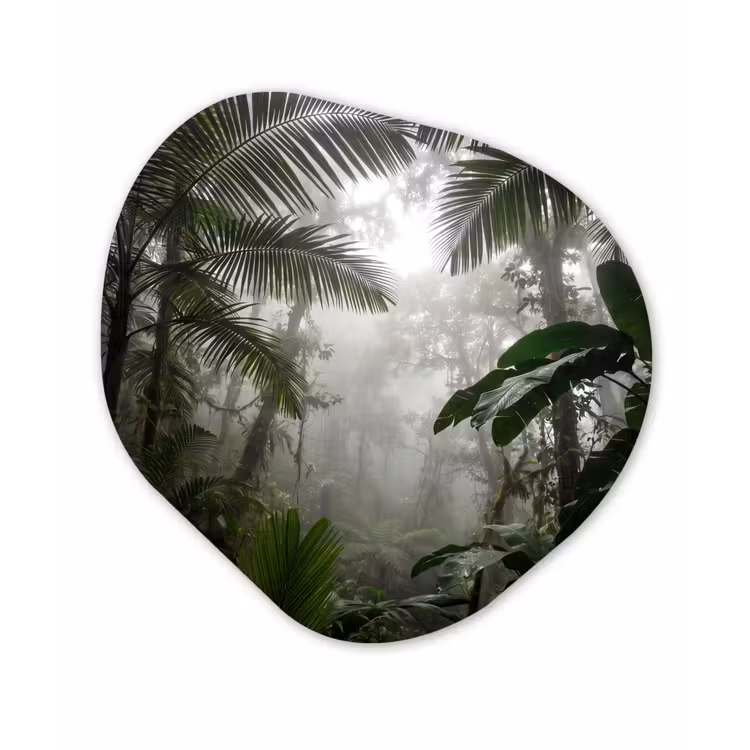 Natuur - Jungle - Mist - Groen - Bladeren Wandcirkel Organisch Aluminium middel -3d