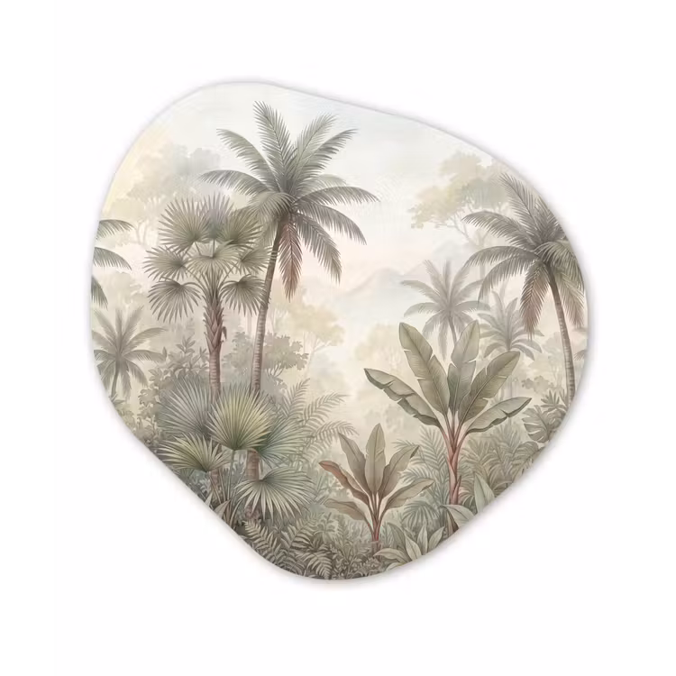 Natuur - Tropisch bos - Landschap - Aquarel - Groen Wandcirkel Organisch Aluminium middel -3d