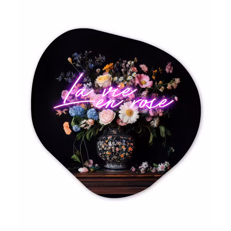 Neon - Vaas - Bloemen Wandcirkel Organisch Aluminium middel -3d