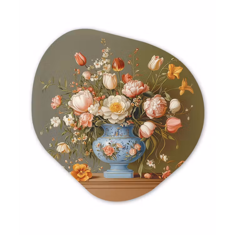 Neutral - Bloemen - Boeket - Vaas Wandcirkel Organisch Aluminium middel -3d