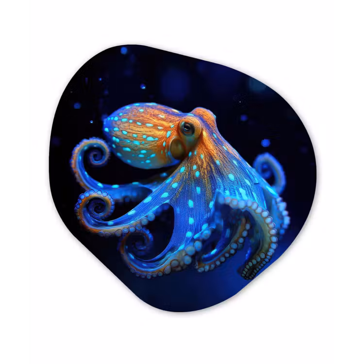 Octopus - Stippen - Blauw - Zee Wandcirkel Organisch Aluminium middel -3d