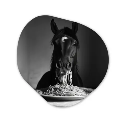 Paard - Bord - Pasta - Tafelkleed - Zwart Wit - Dieren Wandcirkel Organisch Aluminium middel -3d