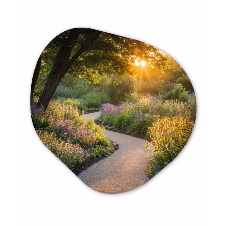 Pad - Bloemen - Park Wandcirkel Organisch Aluminium middel -3d