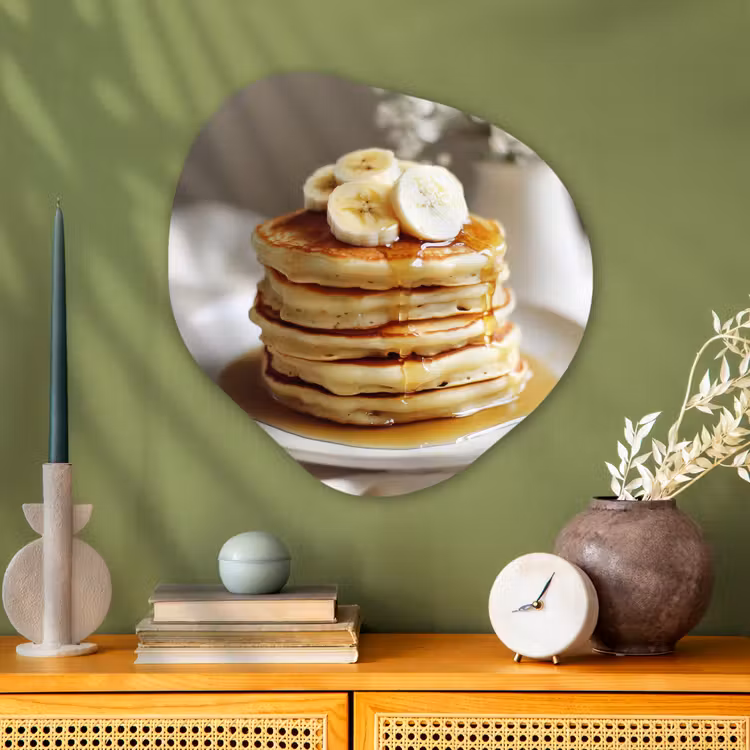 Pannenkoeken - Banaan - Siroop - Wit - Beige Wandcirkel Organisch Aluminium middel -sfeer2