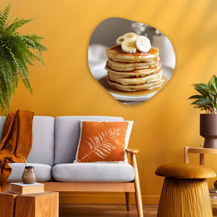 Pannenkoeken - Banaan - Siroop - Wit - Beige Wandcirkel Organisch Aluminium middel -sfeer4