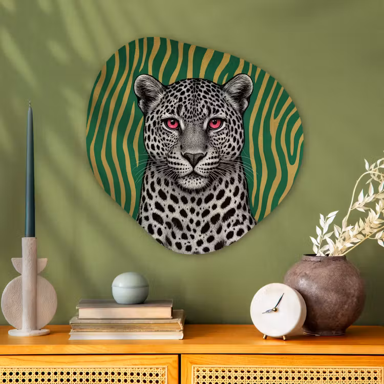 Panter - Zebrapatroon - Groen Wandcirkel Organisch Aluminium middel -sfeer2
