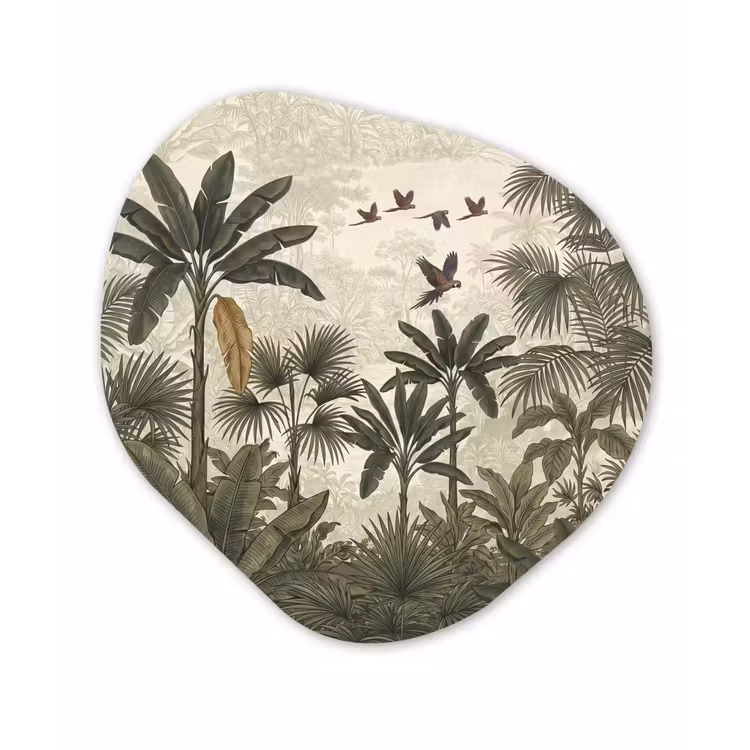 Papagaaien - Jungle - Tropisch - Green Wandcirkel Organisch Aluminium middel -3d