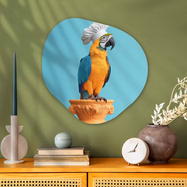 Papegaai - Koksmuts - Grappig - Vogel Wandcirkel Organisch Aluminium middel -sfeer2