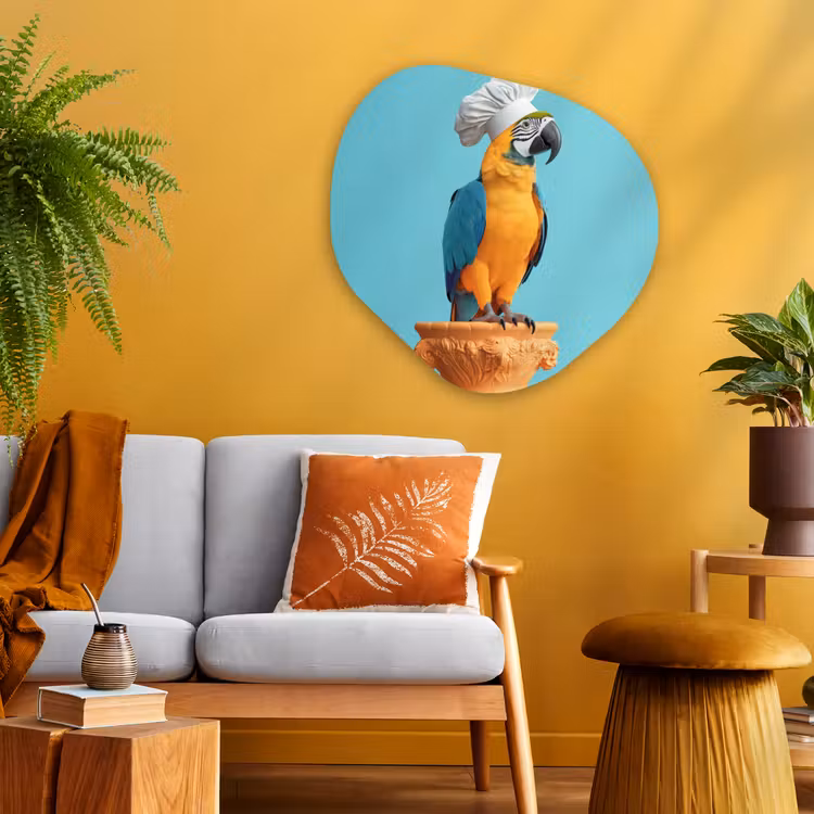 Papegaai - Koksmuts - Grappig - Vogel Wandcirkel Organisch Aluminium middel -sfeer4