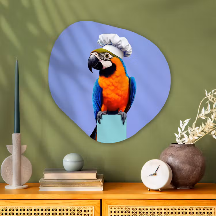 Papegaai - Koksmuts - Vogel - Leuk Wandcirkel Organisch Aluminium middel -sfeer2