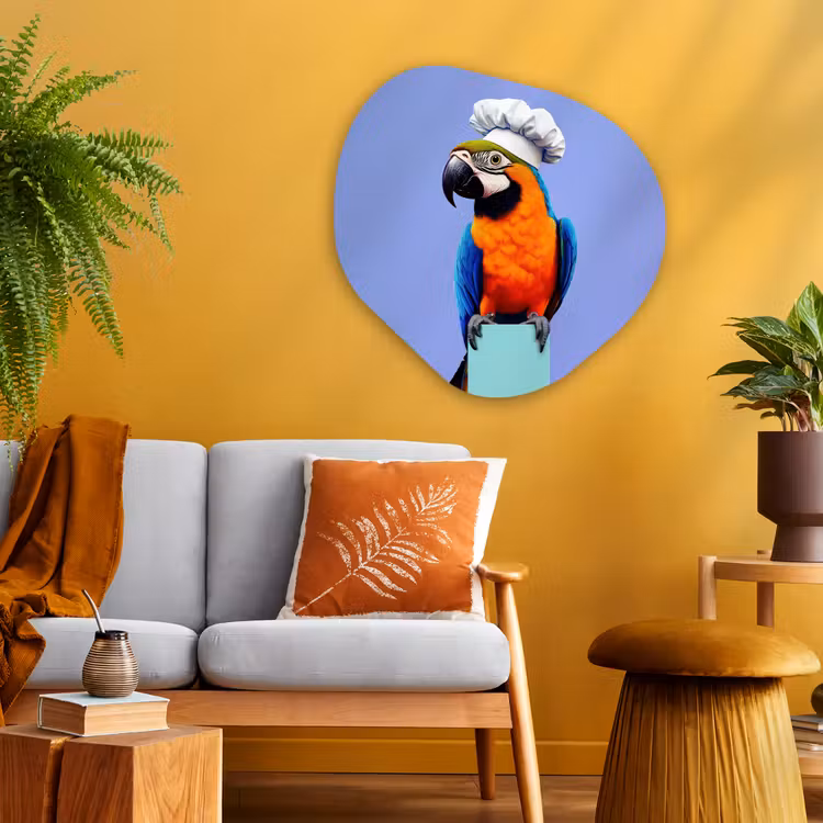 Papegaai - Koksmuts - Vogel - Leuk Wandcirkel Organisch Aluminium middel -sfeer4