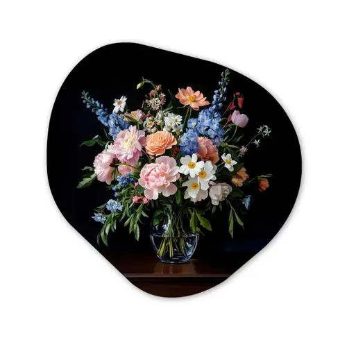 Pastel - Bloemen - Glazen - Vaas Wandcirkel Organisch Aluminium middel -3d