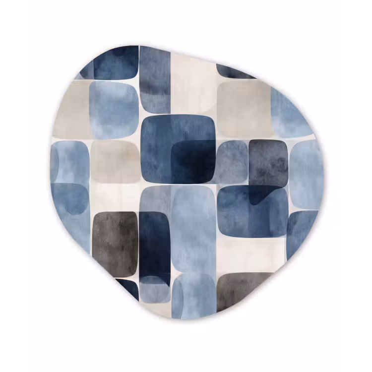 Patroon - Blauw - Vierkanten Wandcirkel Organisch Aluminium middel -3d