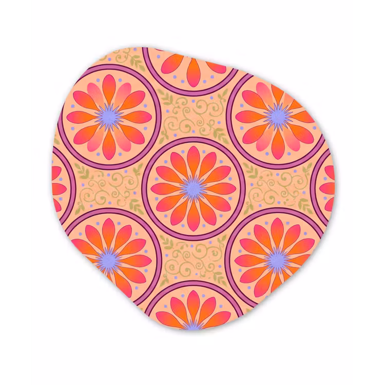 Patroon - Bloemen - Decoratief - Kleurrijk - Modern Wandcirkel Organisch Aluminium middel -3d