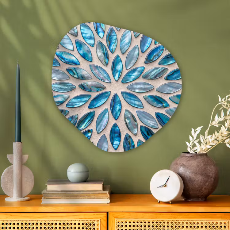 Patroon - Glans - Abstract - Blauw - Decoratie Wandcirkel Organisch Aluminium middel -sfeer2