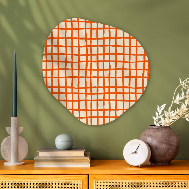 Patroon - Lijnen - Oranje Wandcirkel Organisch Aluminium middel 851 -sfeer2