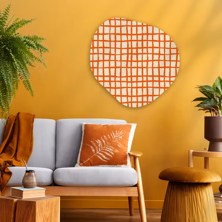 Patroon - Lijnen - Oranje Wandcirkel Organisch Aluminium middel 851 -sfeer4