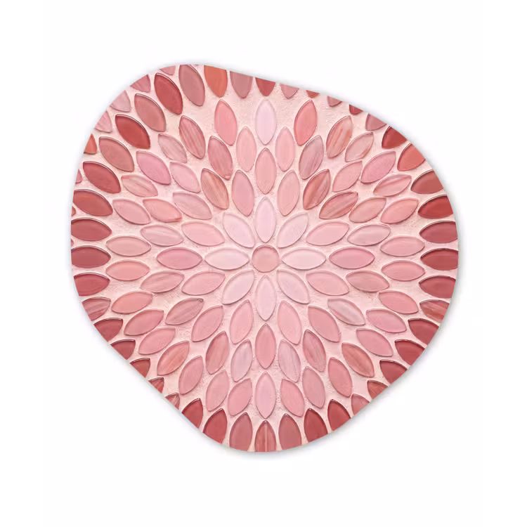 Patroon - Mozaïek - Ovaal - Abstract - Roze Wandcirkel Organisch Aluminium middel -3d