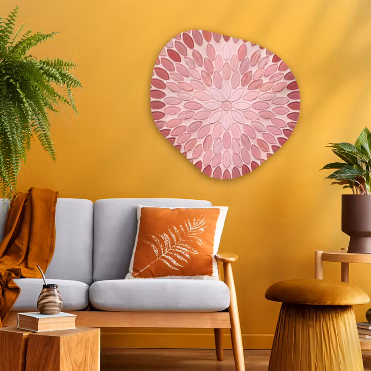 Patroon - Mozaïek - Ovaal - Abstract - Roze Wandcirkel Organisch Aluminium middel -sfeer4