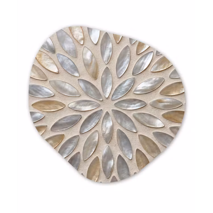 Patroon - Ovaal - Glanzend - Abstract - Beige Wandcirkel Organisch Aluminium middel -3d
