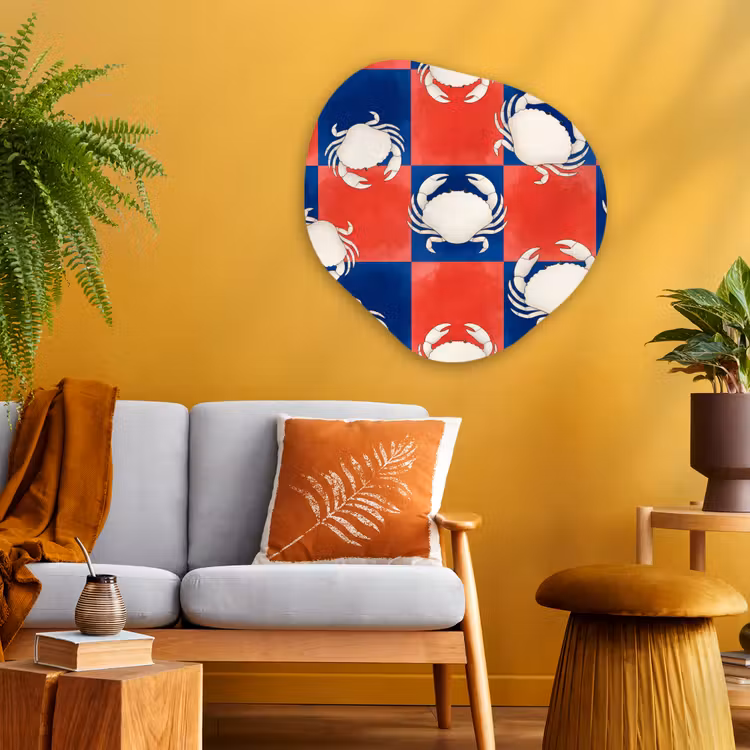 Patroon - Zeeleven - Rood - Blauw - Abstract Wandcirkel Organisch Aluminium middel -sfeer4