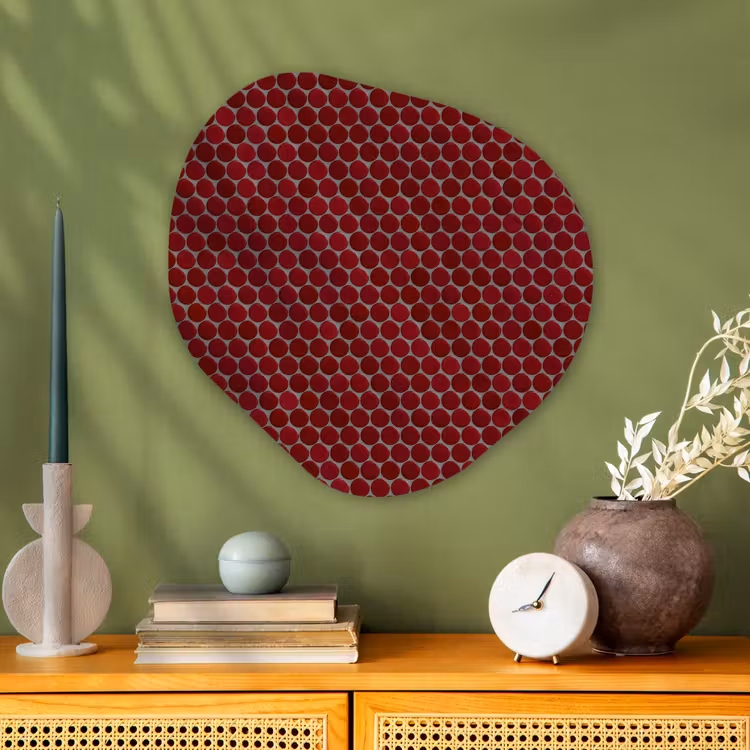 Penny - Mozaïek - Rond - Rood Wandcirkel Organisch Aluminium middel 851 -sfeer2