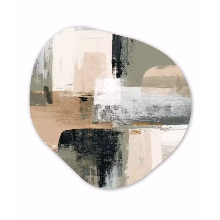 Penseelstreken - Abstract - Aardetinten Wandcirkel Organisch Aluminium middel -3d