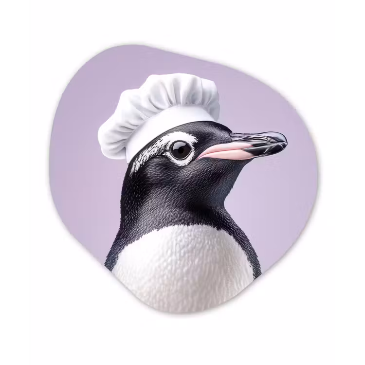 Pinguïn - Koksmuts - Lief - Paars Wandcirkel Organisch Aluminium middel -3d