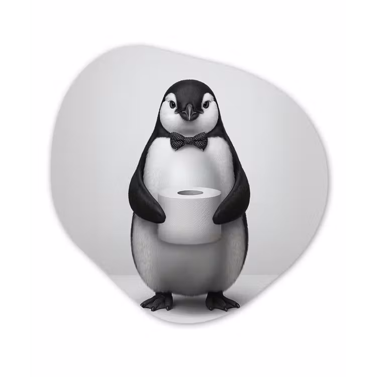 Pinguïn - WC rol - Wit Wandcirkel Organisch Aluminium middel -3d