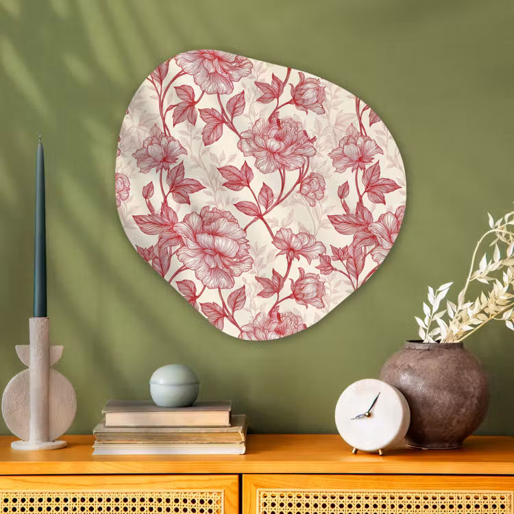 Pioenrozen - Modern - Rood Wandcirkel Organisch Aluminium middel 851 -sfeer2