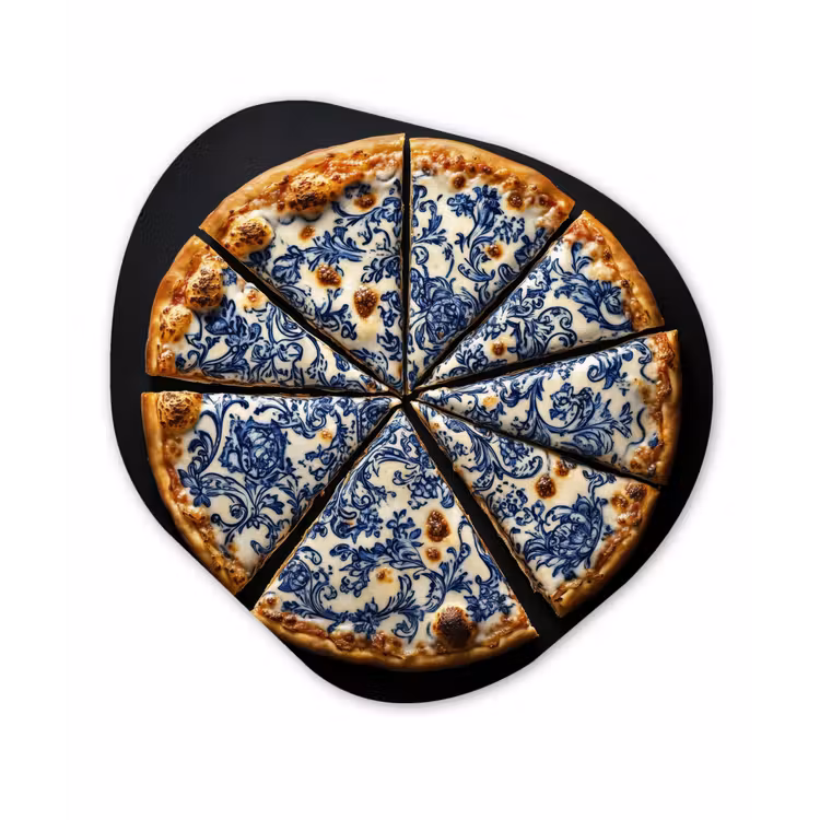 Pizza - Eten - Delftsblauw Wandcirkel Organisch Aluminium middel -3d