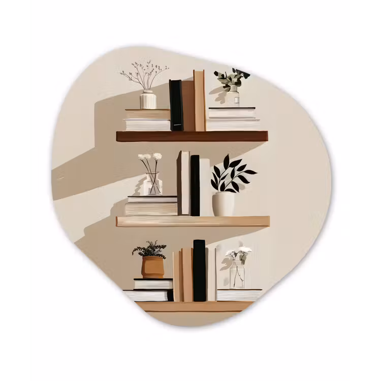 Plankjes - Boeken - Vaasjes - Planten Wandcirkel Organisch Aluminium middel -3d