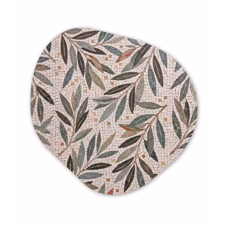 Plant - Blad - Mozaïek - Groen Wandcirkel Organisch Aluminium middel -3d