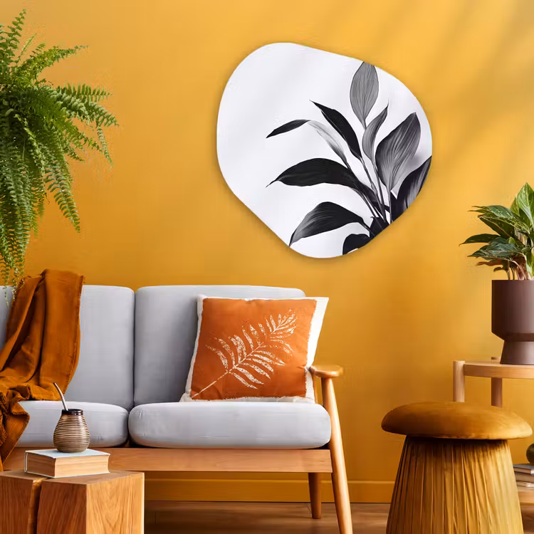 Plant - Bladeren - Minimalistisch - Zwart Wandcirkel Organisch Aluminium middel -sfeer4