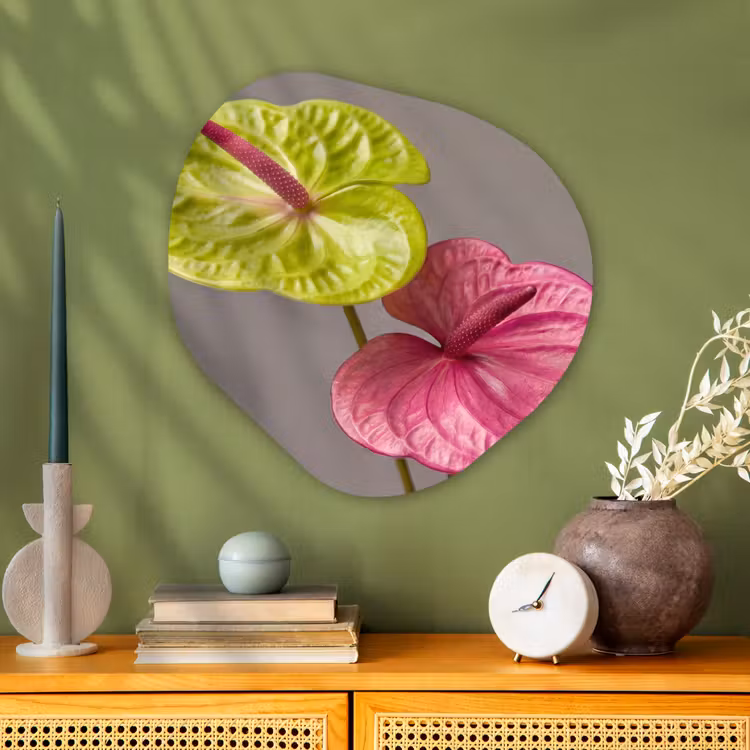 Planten - Anthurium - Groen - Roze Wandcirkel Organisch Aluminium middel -sfeer2