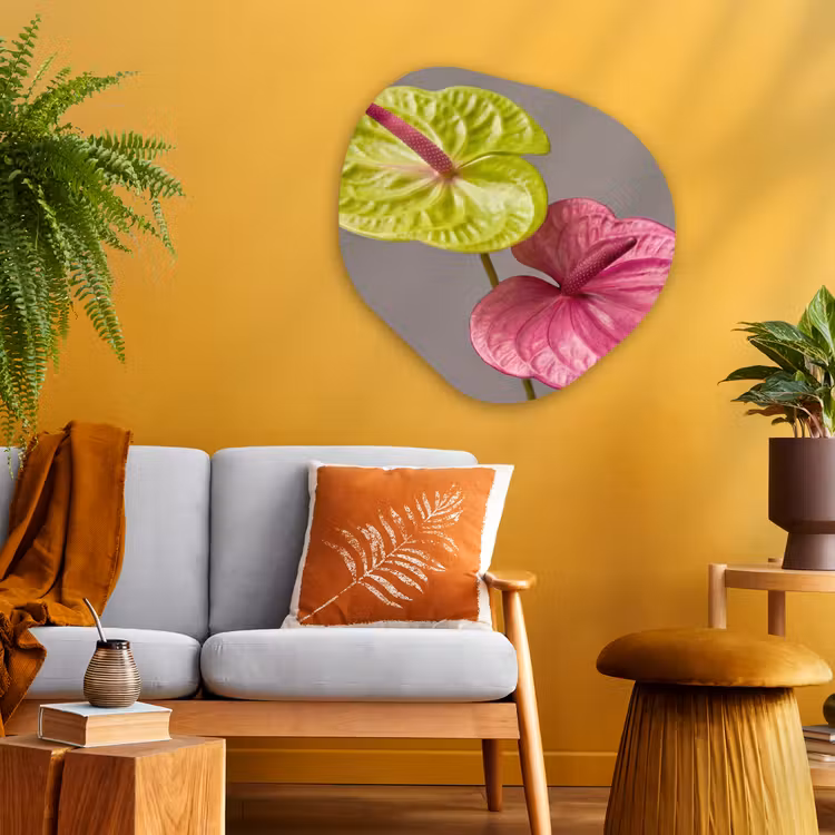 Planten - Anthurium - Groen - Roze Wandcirkel Organisch Aluminium middel -sfeer4